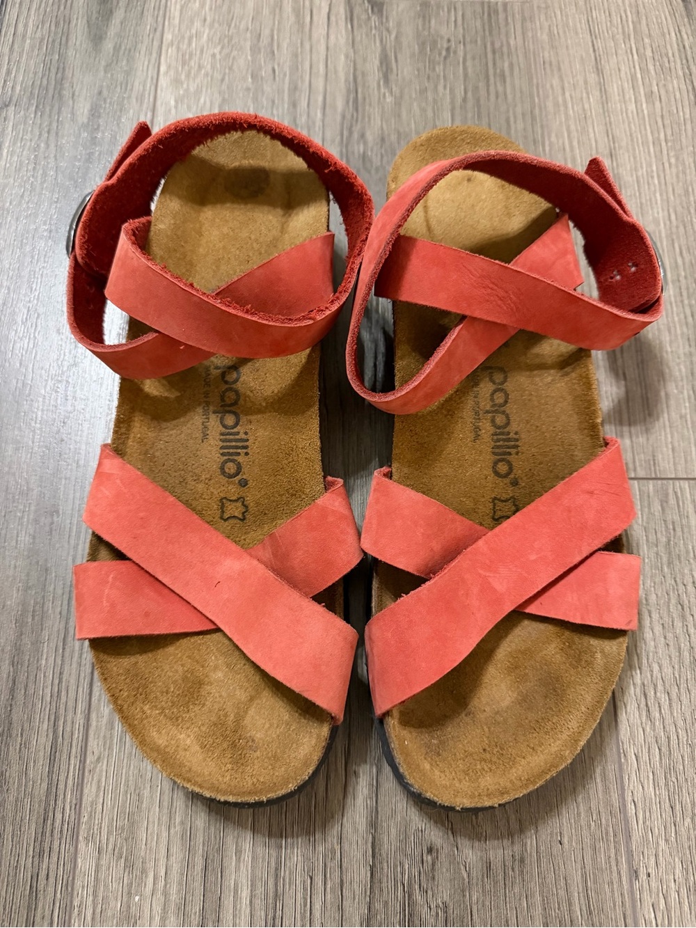 Papillio Women's Coral Red Suede Crisscross Sandals